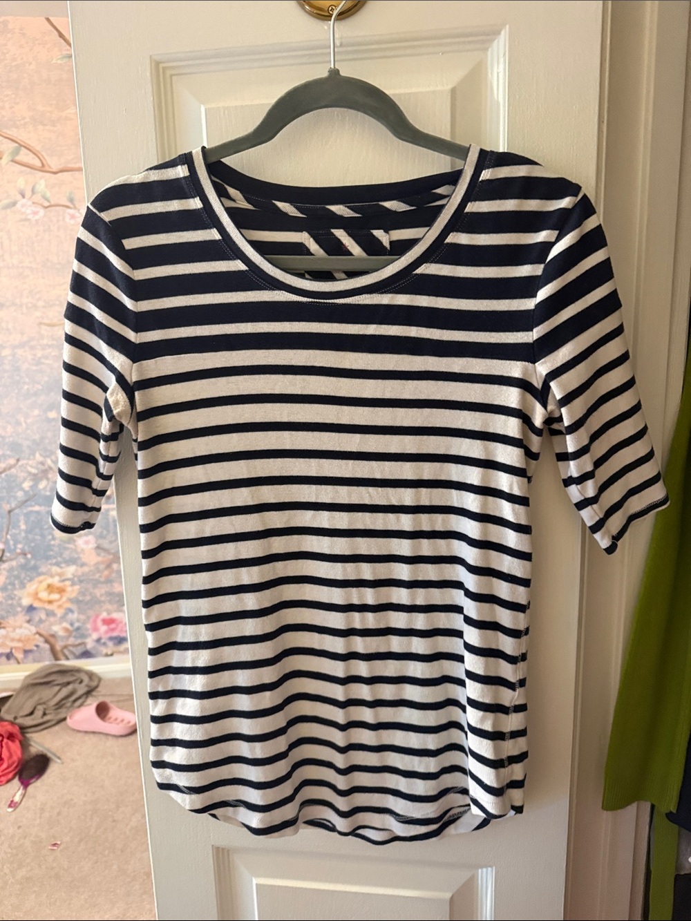 Banana Republic Navy and White Striped Short Sleeve Tee